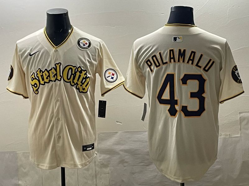 Men 2025 Nike Pittsburgh Steelers 43 Polamalu Cream Limited NFL Jersey style 03